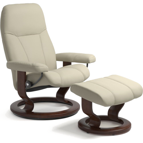 Фото №1 - Recliner chair with pouf Consul (M) Classic chair w/footstool (Paloma / Light Grey / Brown)(10050150941503)